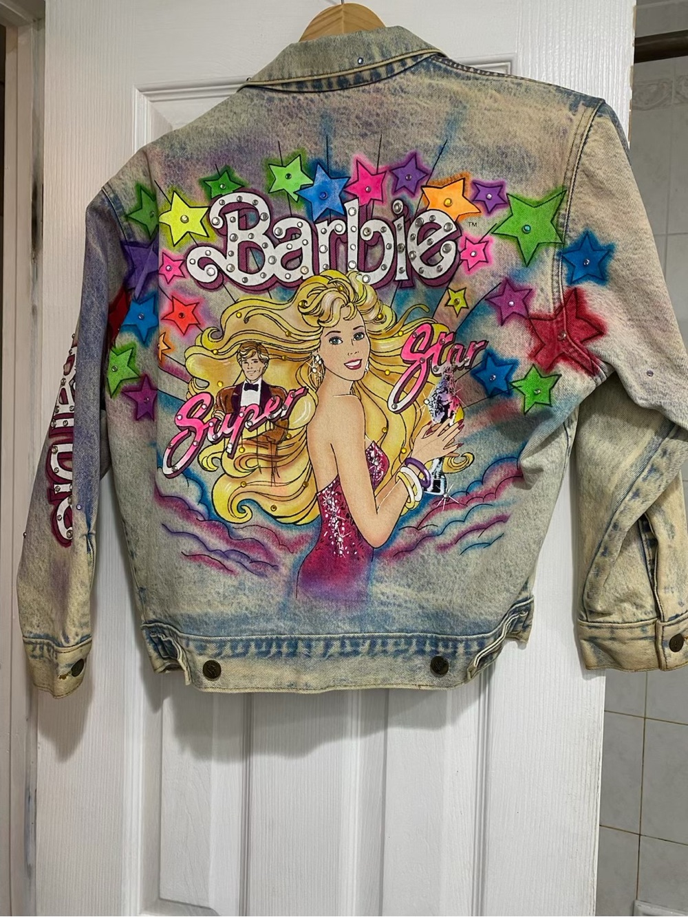 Vintage Tony Alamo Barbie Multicolor Star Denim Jacket - - Picture 1 of 2